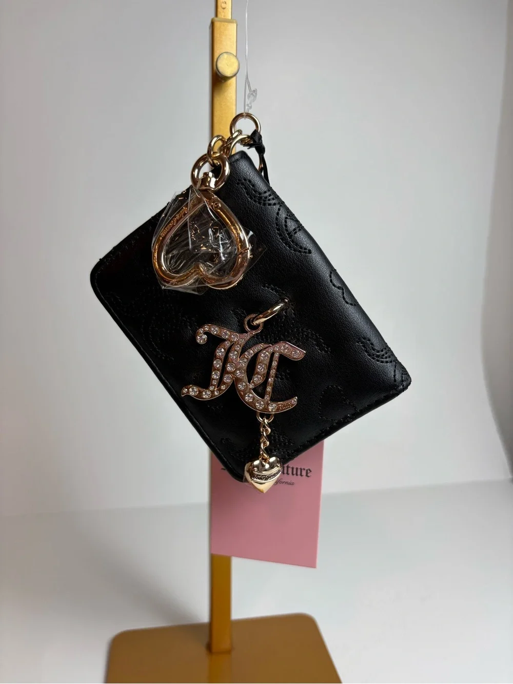 ✨Juicy Couture Black Quilted Card Holder Keychain with Crystal JC Logo